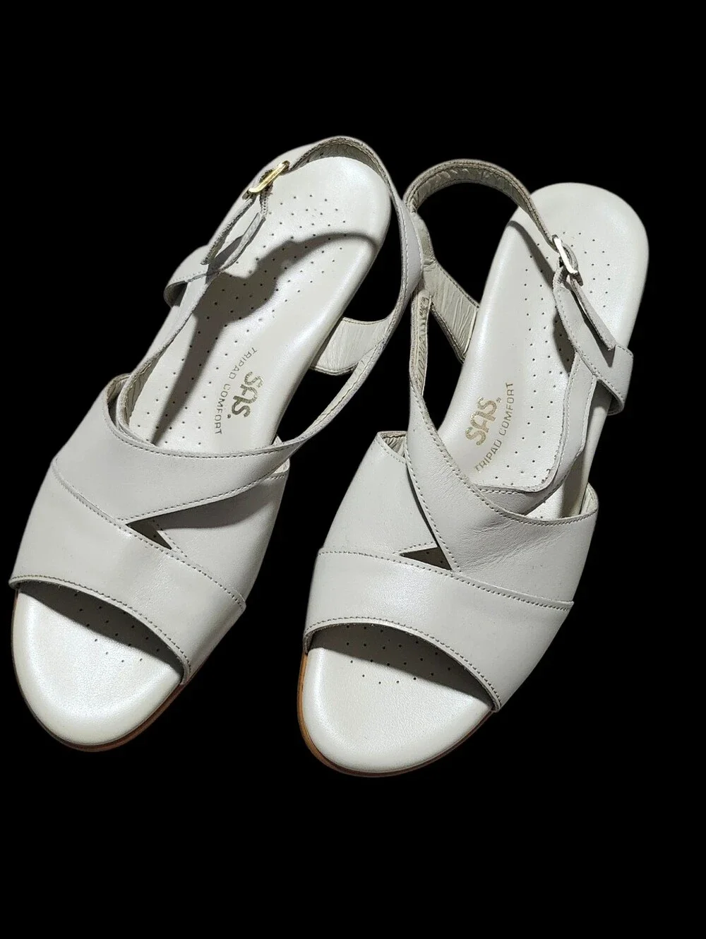 SAS Caress Dress Sandal Leather Wedge Bone Comfort Crisscross Women's Size 11